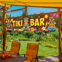 Tiki แบนเนอร์ Happy Luau Party ตกแต่ง Tiki Totem Tiki Bar Aloha ฉาก Setters Hibiscus Carnival ฮาวาย Tropical แบนเนอร์-Lusier