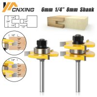 2Pcs 8mm Shank Tongue Groove T-Slot Milling Cutter Joint Assemble Router Bits สําหรับแผงปูพื้นเครื่องมือตัดไม้ 6mm / 6.35mm