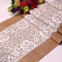 Vintage White Christmas Lace Jute Linen Hessian Burlap Country Event Party Supplies Wedding Decoration Table Cloth Runner