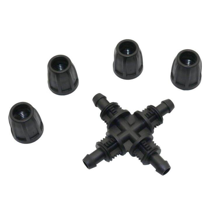 aquarium-irrigation-plastic-lock-nut-4-way-connector-8-11mm-hose-connector-garden-plug-water-pipe-connector-5-pcs-pipe-fittings-accessories