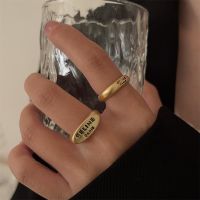 OGENIZ ปรับได้ ของขวัญวันวาเลนไทน์ รูปวงกลม หญิง สีทอง ของขวัญ แหวนนิ้ว แหวนเปิดผู้หญิง แหวนอักษรทอง แหวนสไตล์เกาหลี
