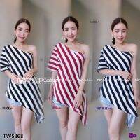 GN5368 **รบกวนสอบถามก่อนสั่งซื้อจ้า** Lady LongStriped Top เอาอยู่ทุกงานค่าา สำหรับเสื้อเปิดไหล่เฉียงทิ้งชายยาวข้างเดียว