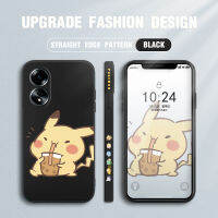 เคสโทรศัพท์สำหรับ OPPO A18 A38น่ารักเคสโทรศัพท์ดีไซน์ด้านการ์ตูน Pikachu Pocket Monster ขอบสี่เหลี่ยมปลอกซิลิโคนของเหลวเคสกล้องคลุมทั้งหมด