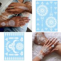 White Lace Tattoo Sticker Hand Tattoo Sticker 3D Waterproof Henna Tattoo Arab Bride Wedding Festival Hand Tattoo Stickers for Women Girls