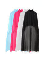 TRAF ผู้หญิงแฟชั่น Asymmetric Gauze Semi-Sheer Cape Coat Vintage คอสูงกลับพร้อมปุ่มหญิง Outerwear Chic เสื้อผ้า