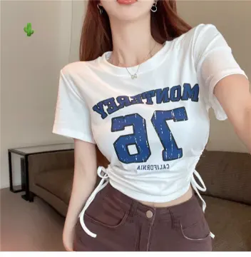 Áo thun nữ tay ngắn VM Shop croptop cuốn biên cột dây eo áo phông cộc tay  ulzzang trơn thời trang 22ATU04EP1303 - MixASale
