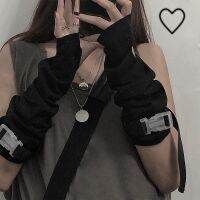 Y2k Girl Elbow Length Gloves Japanese Cotton Black Punk Lady Hollow Fingerless Harajuku Glove 2023 Safari Style Korean Mittens