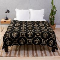 Ready Stock Fleur-de-lis pattern - Black and Gold Throw Blanket Dorm Room Essentials Sofa Quilt Stuffed Blankets