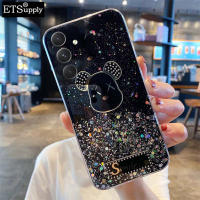 เคสกลิตเตอร์เคสโทรศัพท์ Galaxy S23 FE ใสแบบนิ่มหมีเศร้าฝาหลังเป็นประกายดวงจันทร์ S23 Samsung Galaxy FE