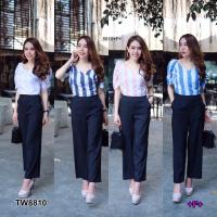 P8810  Set เสื้อปาดไหล่ + กางเกงขาบาน   Set off shoulder top + wide leg pants