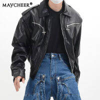 MAYCHEER ชุดแจ็กเก็ตหนังเสื้อลำลองชุดมอเตอร์ไซด์บินดีไซน์แฟชั่นของผู้ชาย