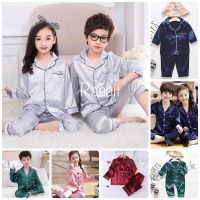 【Ready Stock】 ☈ C22 Childrens satin Pajamas Long Sleeve pp/Long Pants Suit Childrens Sleepwear piyama satin anak lengan panjang pp / setelan celana panjang baju tidur anak