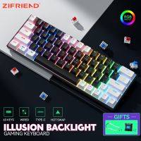 ZIFRIEND 63คีย์คีย์บอร์ดแบบกลไกสว็อปแบบมีสาย Type-C Hot Swap 60% คอมพิวเตอร์เกมส์ PC ไฟ RGB Backlit สำหรับนักเล่นเกมคีย์บอร์ดขนาดเล็กคีย์บอร์ด