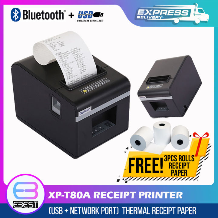 80mm Receipt Printer Xp T80a Usbbluetooth Pos Wireless Thermal With 3rolls Receipt Paper 6414