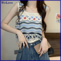 We[love] เสื้อกล้ามผู้หญิงถักแขนกุดวินเทจปักลายฤดูร้อน