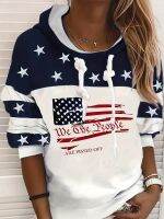 xixibeauty American Flag Print Hoodies, Casual Drawstring Long Sleeve Sweatshirt, Womens Clothing