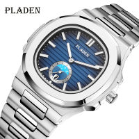 PLADEN Luxury Men Watches Hot Sale Silver High Quality Quartz Clock 316L Stainess Steel Automatic Date Wristwatch Reloj hombre