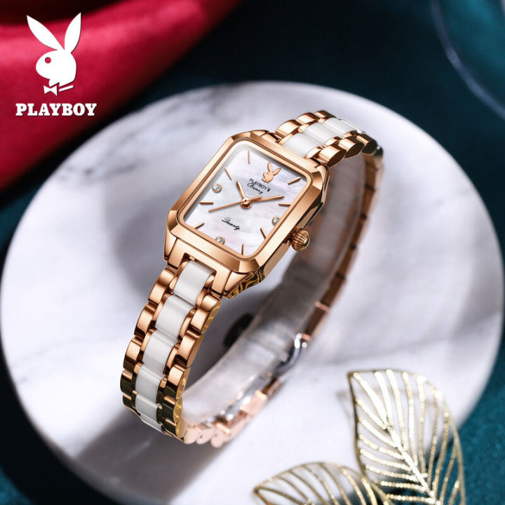 playboy-นาฬิกา-ผู้หญิง-กันน้ำของแท้-แฟชั่น-ของขวัญให้แฟน-สายนาฬิกาเซรามิค