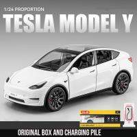 รถจำลอง1:24รถยนต์ขนาดเล็ก TESLA โมเดล Y SUV อัลลอยด์ของเล่นยานพาหนะ Hiasan Mobil หุ่นโลหะสำหรับเป็นของขวัญให้กับเด็กของเล่นเด็กผู้ชาย