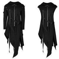 Mens Cosplay Windproof Jacket Coats Zipper Asymmetrical Hoodie Jacket Coat Retro Punk Style Party Outwear Куртка Мужская