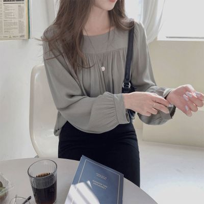 [Spot] spring, summer and autumn new long sleeve loose top satin shirt womens design chiffon shirt 2023