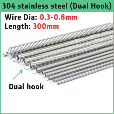 2Pcs 304 stainless steel wire diameter 0.3mm-0.8mm Length 300mm Dual Hook Long Expansion Tension Spring Electrical Connectors