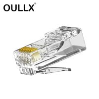 OULLX 20/50/100ชิ้น50U Cat6 Cat6e RJ45สายอีเธอร์เน็ต1000Mbps ปลั๊กโมดูลตัวเชื่อมต่อเครือข่าย RJ45หัวคริสตัลชุบ