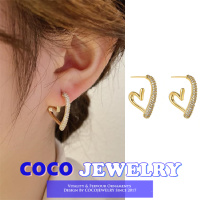 COCOJEWELRY 925เงินเกาหลี Simple Stud ต่างหูผู้หญิงเรขาคณิตโลหะเซอร์โคเนียมกระพริบรูปหัวใจ