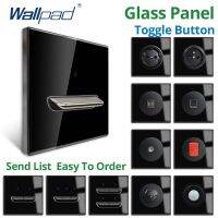 Wallpad Black Glass Panel With LED Indicator Toggle Button Wall Light Switch EU UK Socket Electric Outlet USB Charge Port