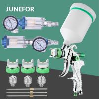 ☼۞ JUNEFOR HVLP Spray Gun 600ml Cup 1.4mm 1.7mm 2.0mm Nozzle Paint Spray Gun Tools Gravity Airbrush for Painting Car Furniture Wall