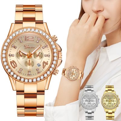 นาฬิกาควอตซ์สเตนเลสสตีลหรูหราของผู้หญิงนาฬิกาข้อมือ Relogio Feminino