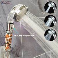 Zloog Bathroom Shower Head 3 Modes Black Shower with Stop Button High Pressure Anion Filter Sprayer Water Saving Eco Showerhead Showerheads