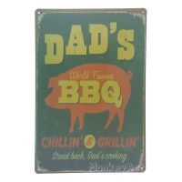 ป้ายสังกะสีวินเทจ Dads BBQ Chillin &amp; Grillin, ขนาด 20x30 ซม