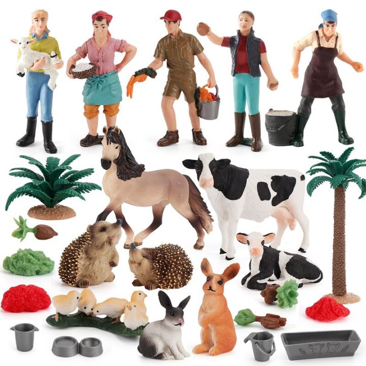 23new-simulation-farm-animal-poultry-animal-husbandry-model-suit-solid-static-shepherd-horse-pig-worker-combination-sand-table