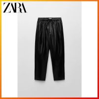 Zara กางเกงหนังเทียม สีดํา แฟชั่นฤดูหนาว สําหรับผู้หญิง