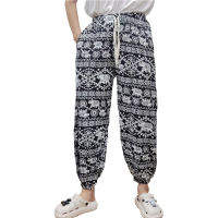 Fashion elephant long pants กางเกงลายช้างแฟชั่นขายาวมีกระเป๋าข้าง พร้อมส่ง ทรงขาจั้ม รุ่น989#