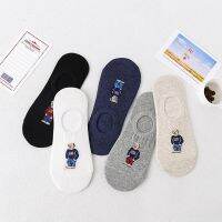 5 Pairs Unisex Men Socks 5 Colors Summer New Cartoon Bear Cotton Boat Socks Light Comfortable Sweat-absorbent Invisible Socks Socks