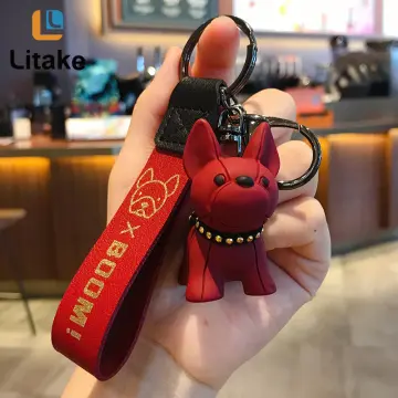 Cute PU Leather Dog Plush Keychain Women Jewelry Simulation Fur