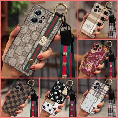 Phone Holder Durable Phone Case For Redmi Note12 4G Simple New Arrival Original cartoon Wristband Plaid texture classic