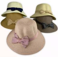 Hats Shop หมวกสานทรงกลมแฟชั่น (คาดโบว์) หมวกแฟชั่นหญิง A004