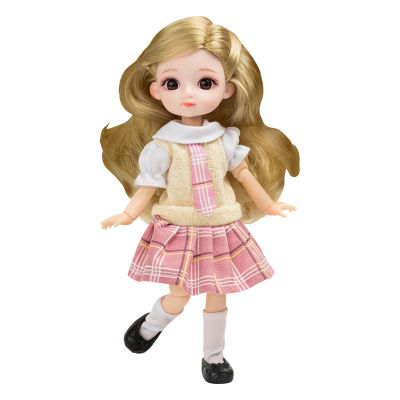 New 20cm Doll 3D Eyes 13 Movable Joints Brown Fashion Dress School Uniform Dress Bjd Doll Ornaments Girls Toys Childrens Gifts