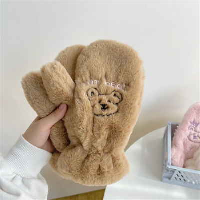 2022 Warm Fluffy Korean And Plush Fingerless Bear Style Gloves Cute Women