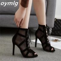 2022 new black mesh suede fashion cross strap sexy high heel sandals plus size womens shoes wholesale designer sandals