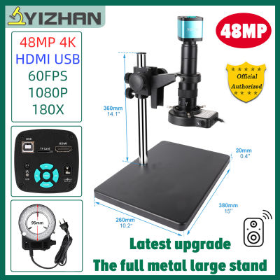 YIZHAN ใหม่48MP 4K USB HDMI VGA + ฐานโลหะเต็มรูปแบบกล้องไมโครสโคปดิจิทัลแบบตาเดียวกล้องต่อเนื่องซูม180X C-Mount บัดกรีเครื่องมือซ่อมโทรศัพท์