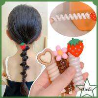 XIEKE 6pcs อีลาสติก ที่คาดผมสายโทรศัพท์ แหวนติดผม Scrunchie ผูกผมเกลียว น่ารักน่ารักๆ สายรัดผมโทรศัพท์ สำหรับผู้หญิง