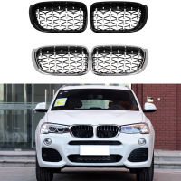 Racing Grills รถด้านหน้ากระจังย่างกระจังหน้าสีเงินสีดำสำหรับ BMW X3 X4 F25 F26 2014-2017 Auto อุปกรณ์เสริมภายนอก