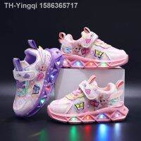 【hot】♠◑✻  Sneakers Frozen Print Pu Leather Shoes Children Lighted Non-slip Pink