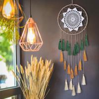 FELLICA Boho งานฝีมือเครื่องประดับห้องนอนขนนกแขวนผนังพู่ Macrame พรมผ้าห่มจับฝัน