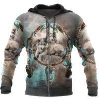 Dreamcatcher Native Wolf 3D Printing Men Hooded เสื้อกันหนาว Unisex Street WearXS-5XL