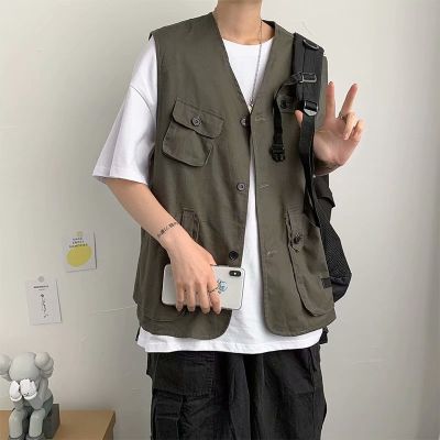 CODTheresa Finger Mens Multi-pocket Cargo Vest Hip Hop Harajuku Sleeveless top Casual Loose Tank Tops for Man Male Clothing Fashion All-match Vests Unisex
